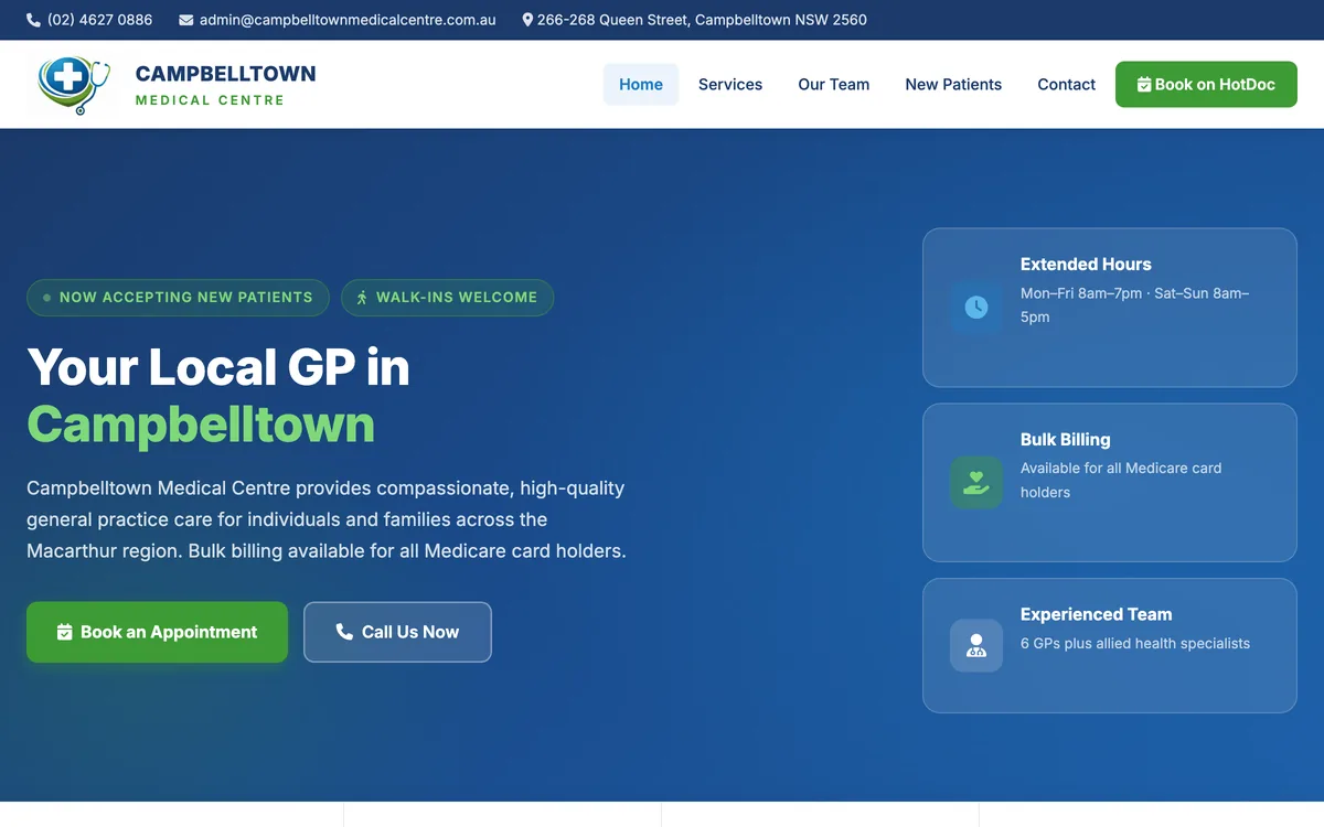 Campbelltown Medical Centre website homepage