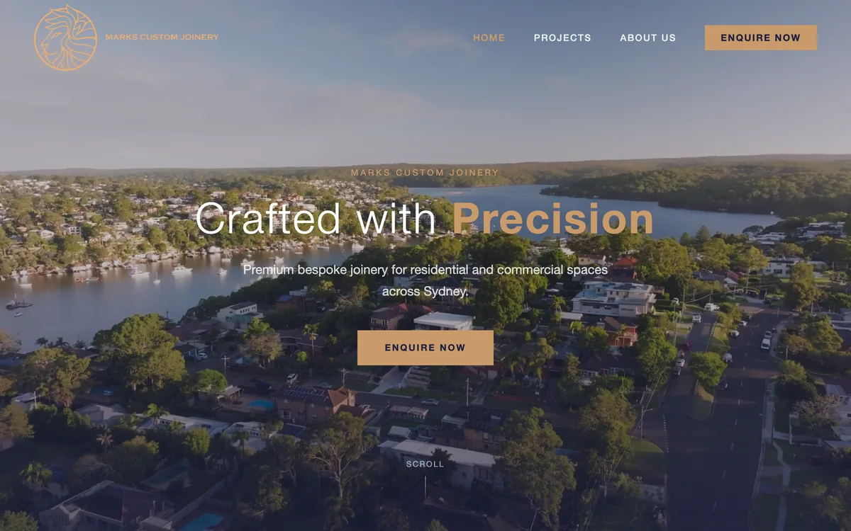 Marks Custom Joinery website homepage